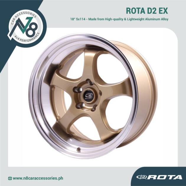 ROTA D2 EX 18" 5x114 GOLD POLISHED LIP Wheels Genuine