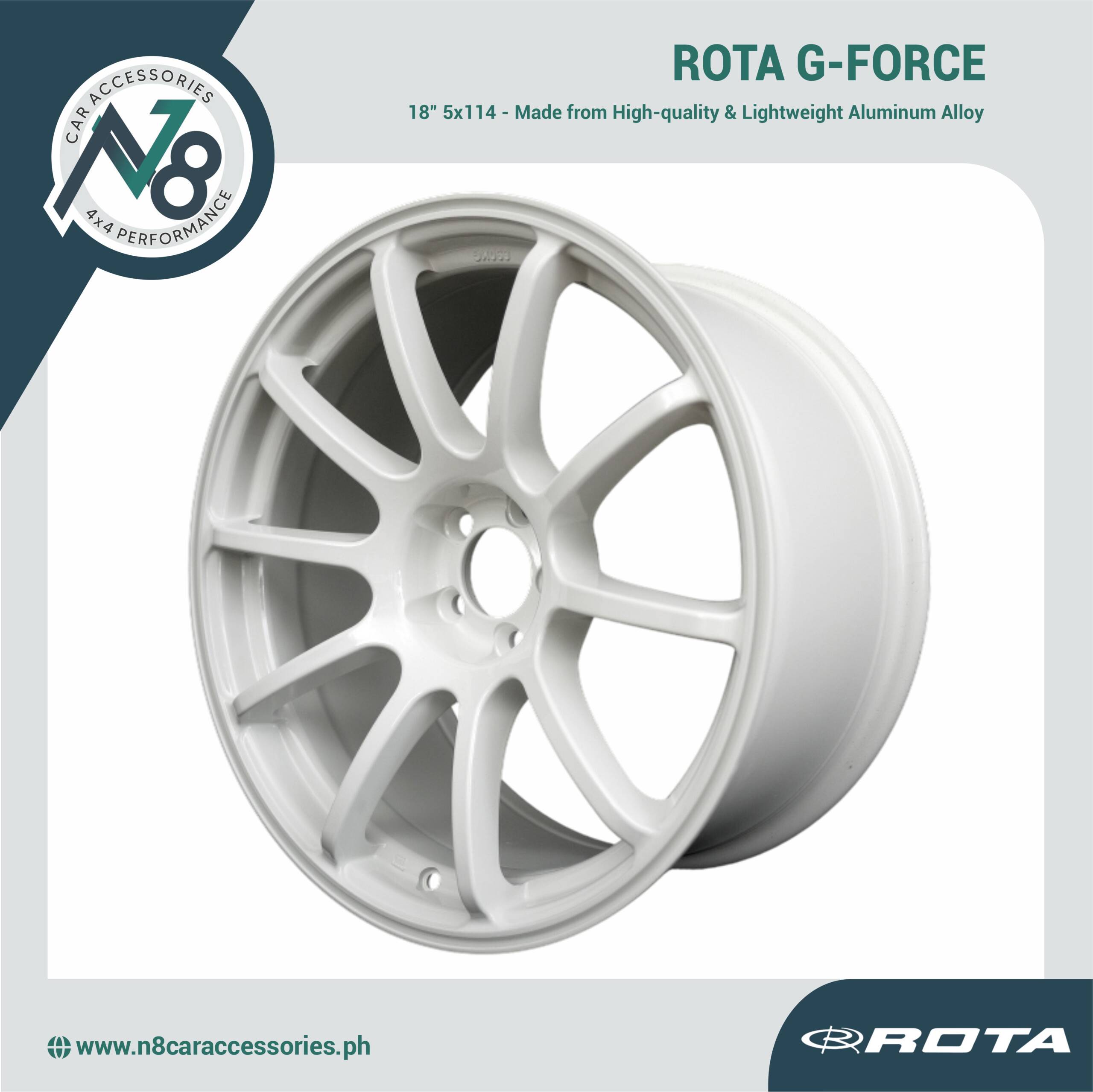 ROTA G-FORCE 18x8.5" 5x114 WHITE Wheels Genuine