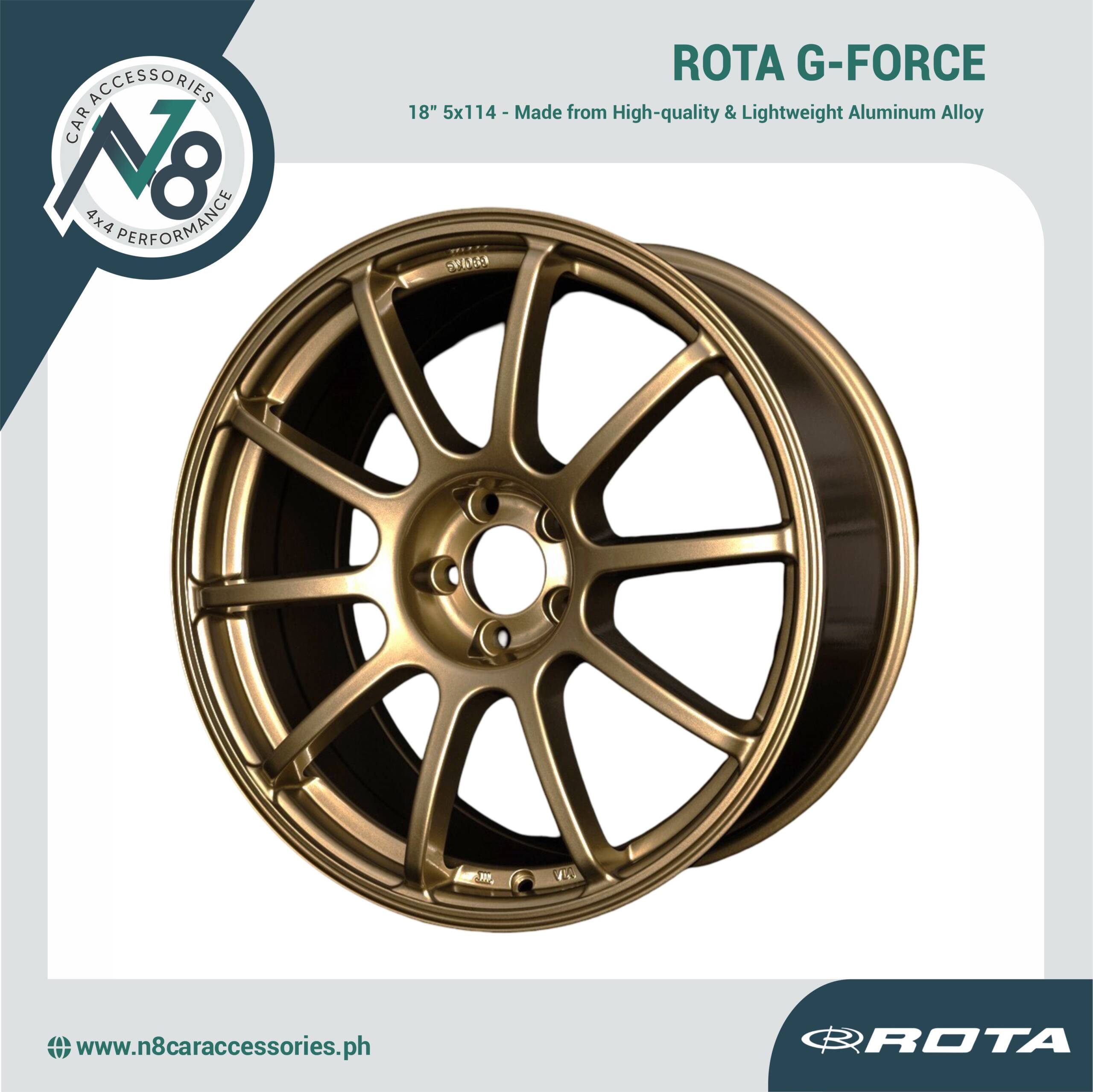 ROTA G-FORCE 18x8.5" 5x114 PLAIN GOLD Wheels Genuine