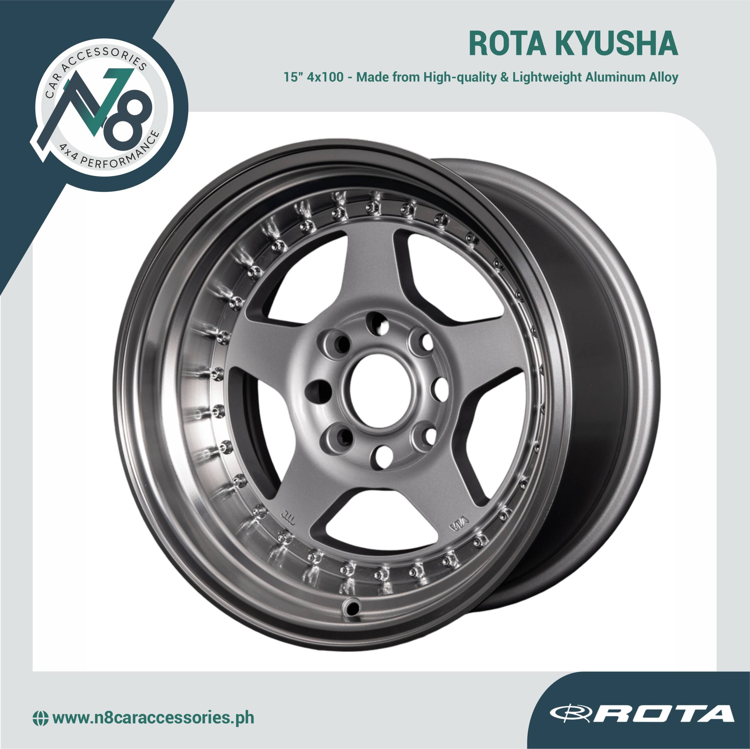 ROTA KYUSHA 15x7" 4x100 SILVER POLISHED LIP Wheels Genuine