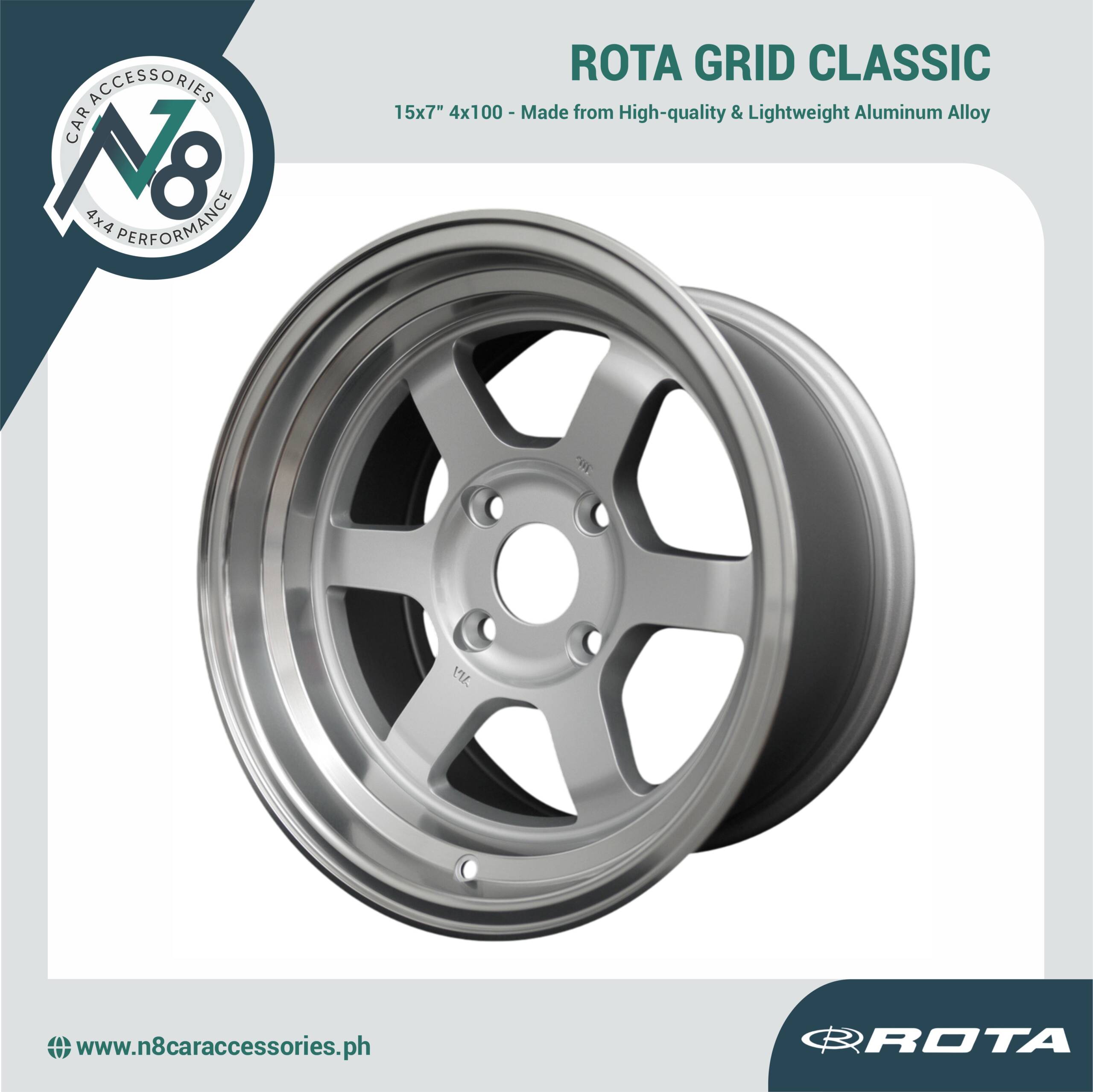 ROTA GRID Classic 15x7 4x100 ROYAL LIP PLAIN SILVER Wheels Genuine
