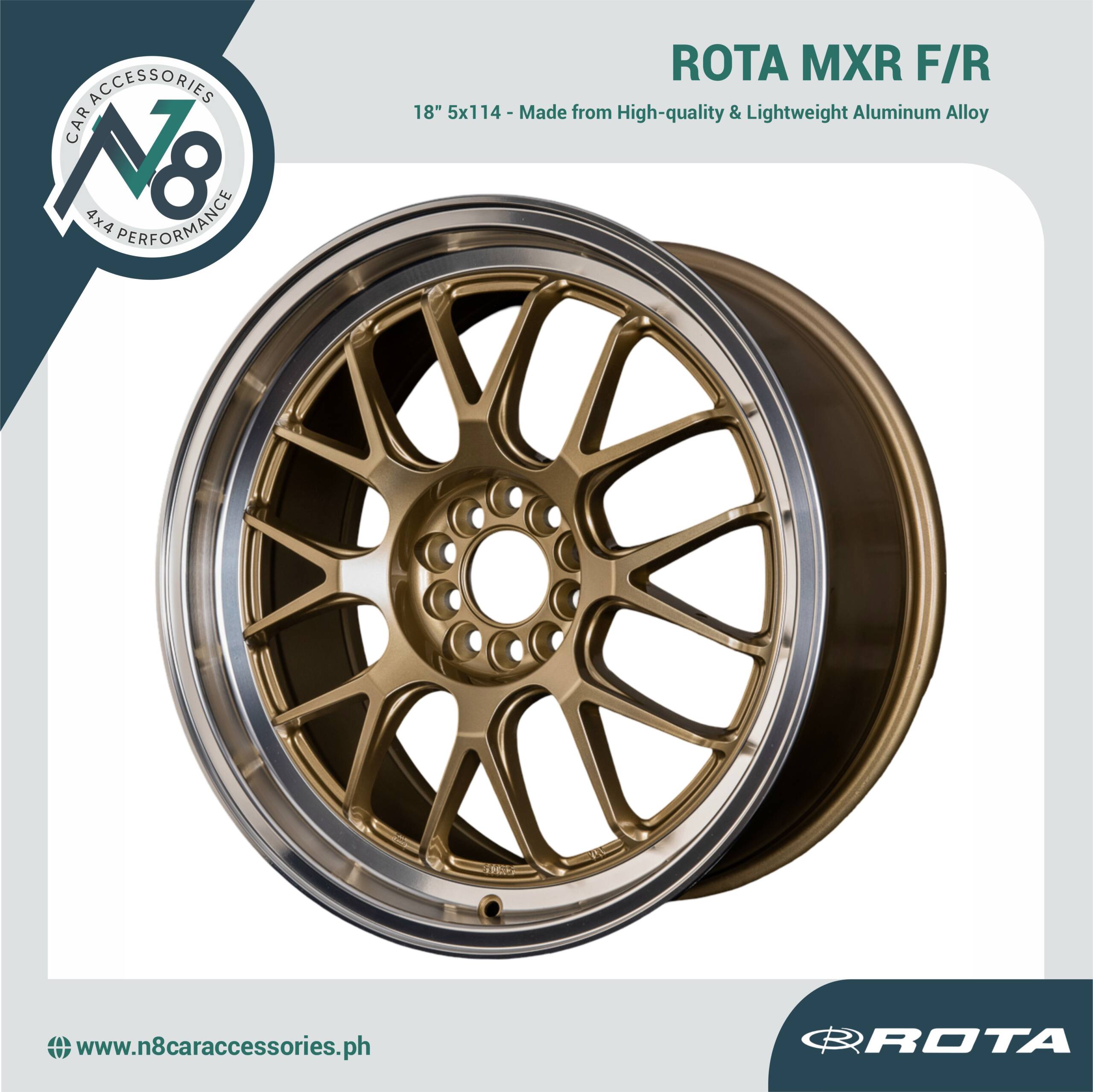 ROTA MXR F/R 18x8.5" 5x114 GOLD POLISHED LIP Wheels Genuine