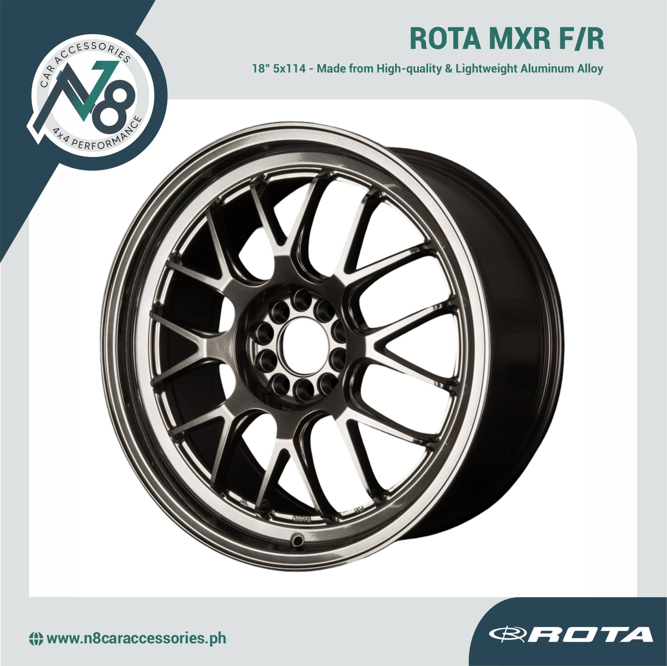 ROTA MXR F/R 18x8.5" 5x114 HYPER BLACK POLISHED LIP Wheels Genuine