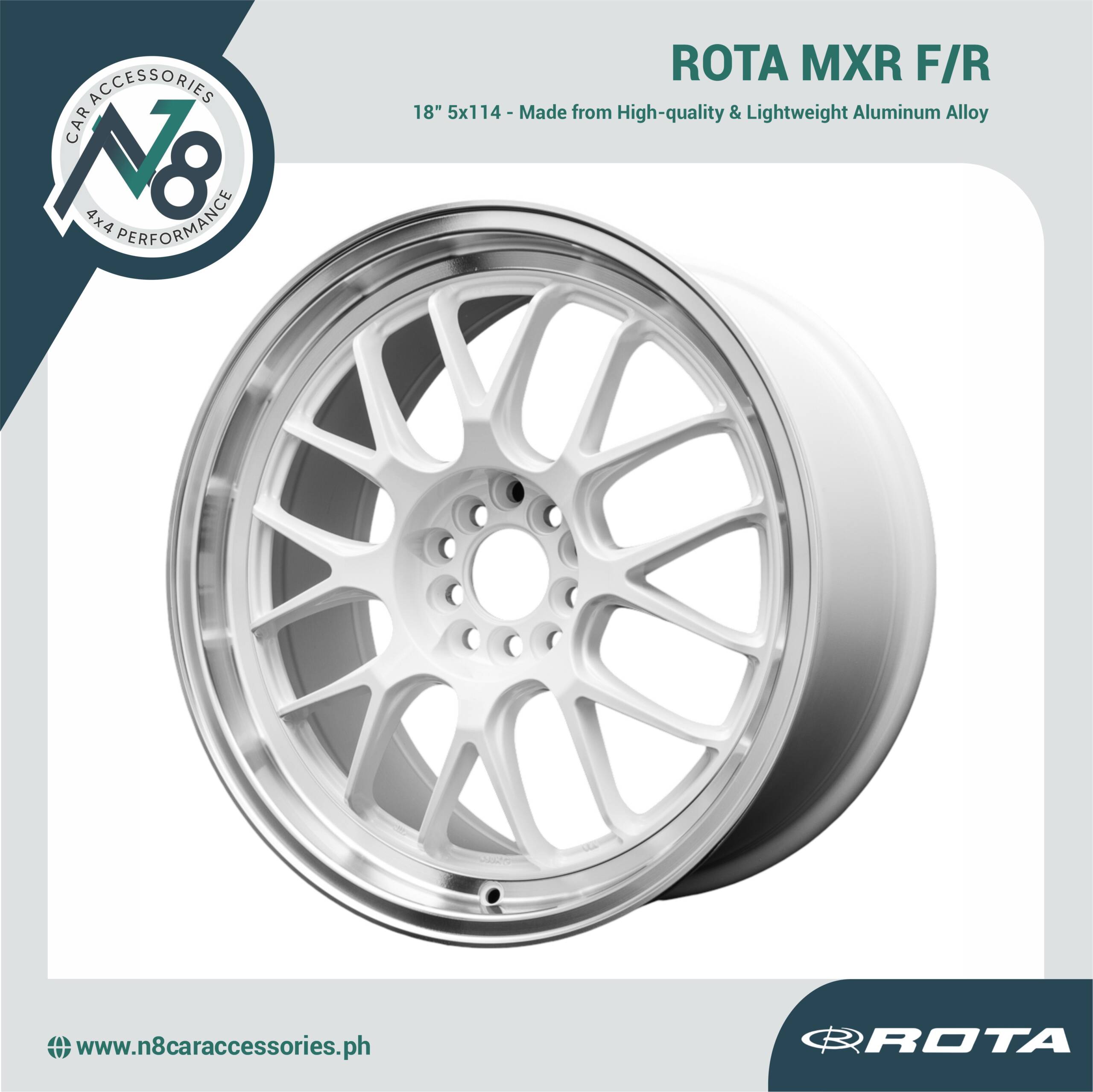 ROTA MXR F/R 18x8.5" 5x114 WHITE POLISHED LIP Wheels Genuine