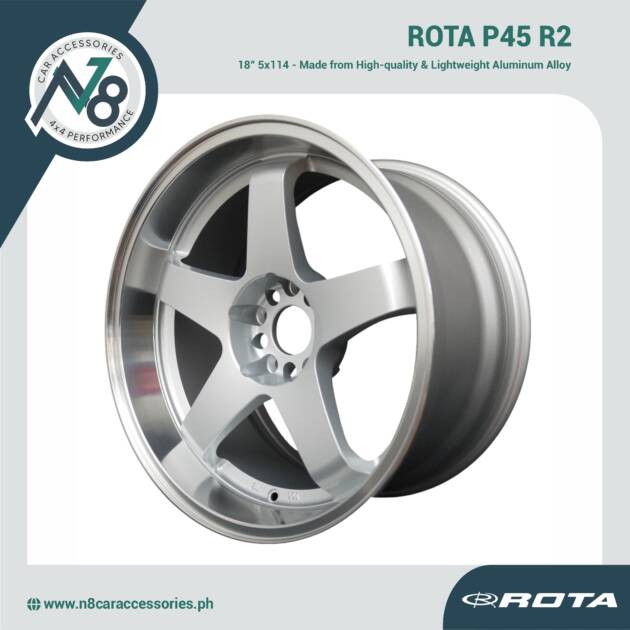 ROTA P45 R2 18x10" 5x114 SILVER POLISHED LIP Wheels Genuine