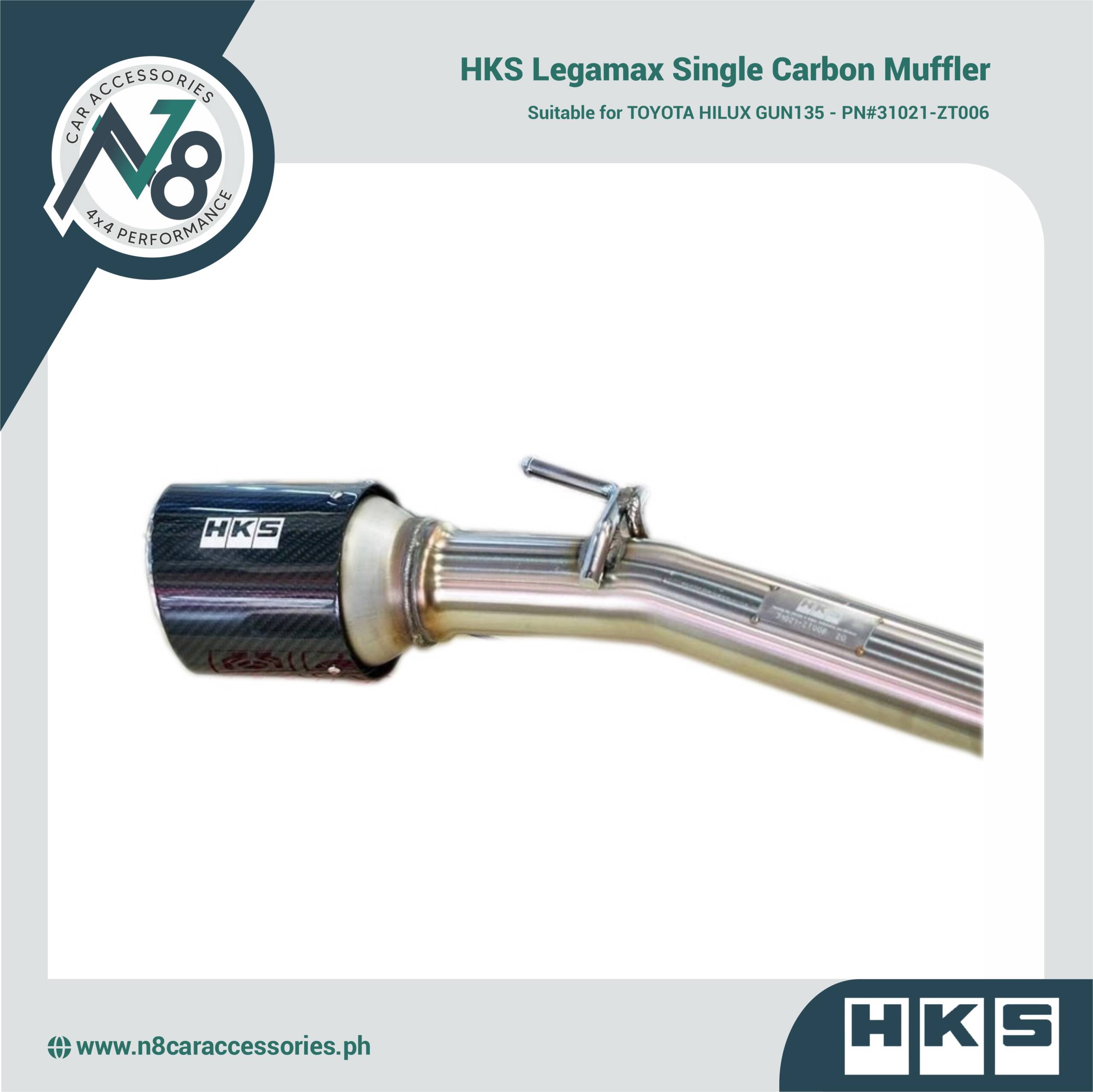 HKS Legamax Single Carbon Muffler for TOYOTA HILUX GUN135 - PN#31021-ZT006 Genuine