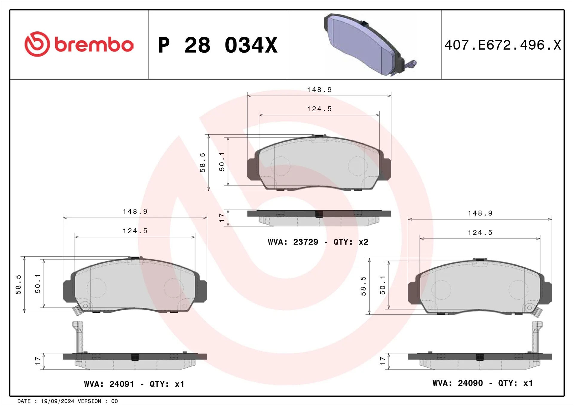 BREMBO Front Brake Pad Xtra P28034X Genuine - Image 3