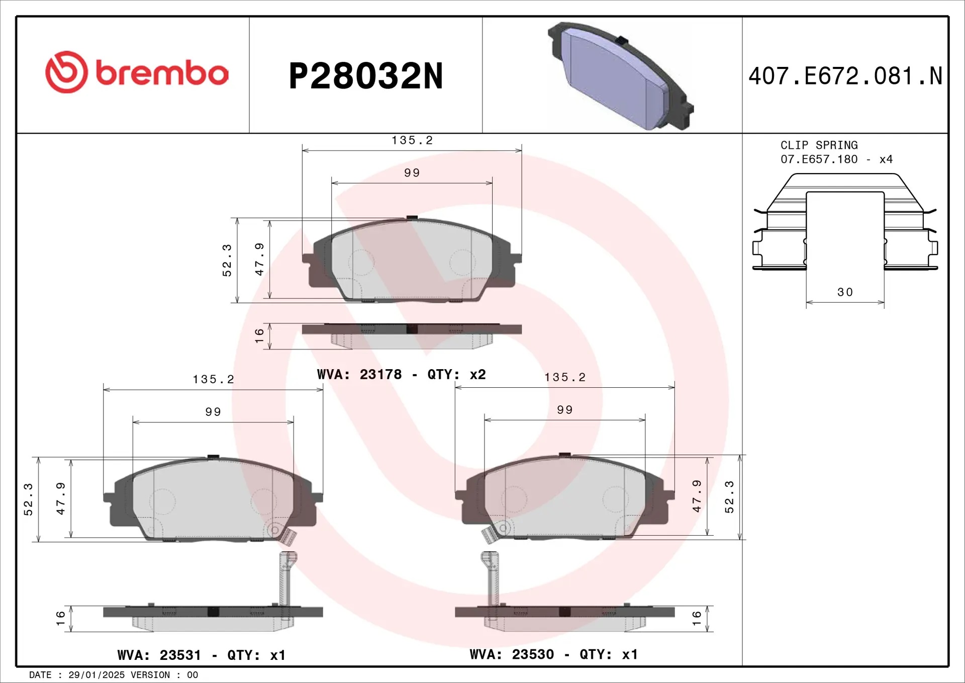 BREMBO Front Brake Pad Prime Ceramic P28032N Genuine - Image 3