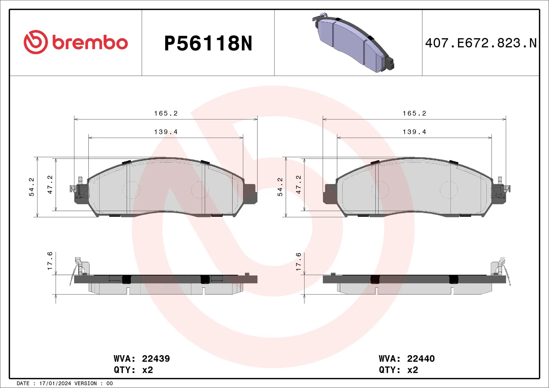 BREMBO Front Brake Pad Prime Ceramic P56118N Genuine - Image 3