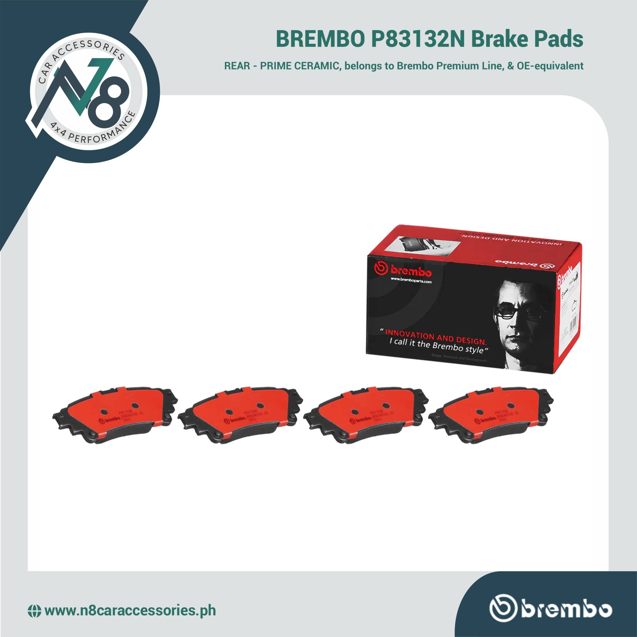 BREMBO Rear Brake Pad Prime Ceramic P83132N Genuine