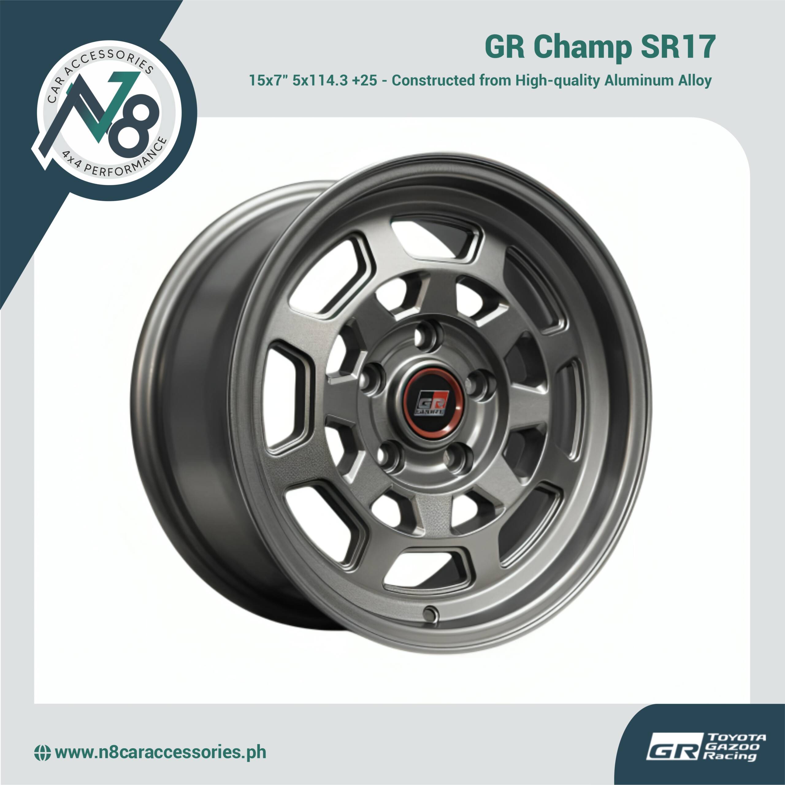 GR Champ SR17 15x7" 5x114.3 +25 MATTE GUNMETAL Wheels for TOYOTA TAMARAW Genuine