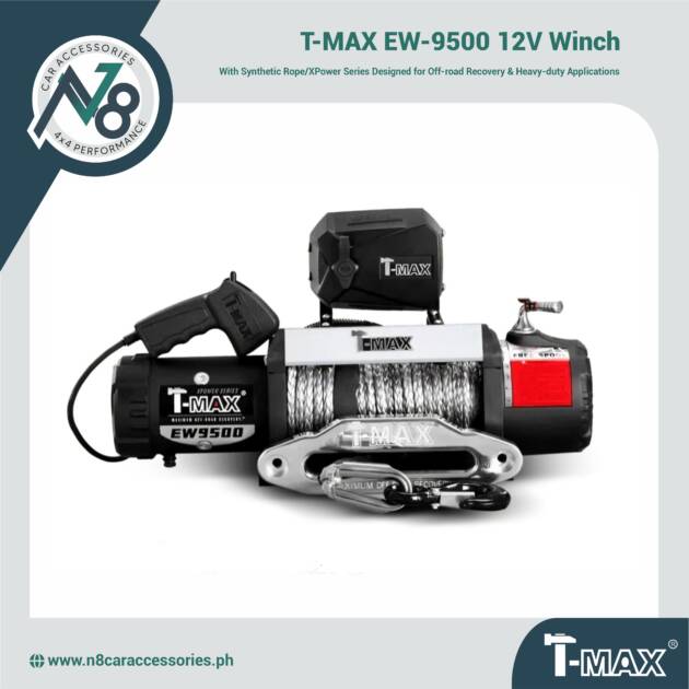 T-MAX EW-9500 12V Winch with Synthetic Rope/XPower Series Genuine