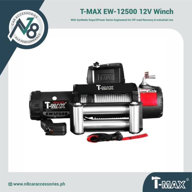 T-MAX EW-12500 12V Winch with Synthetic Rope/XPower Series Genuine