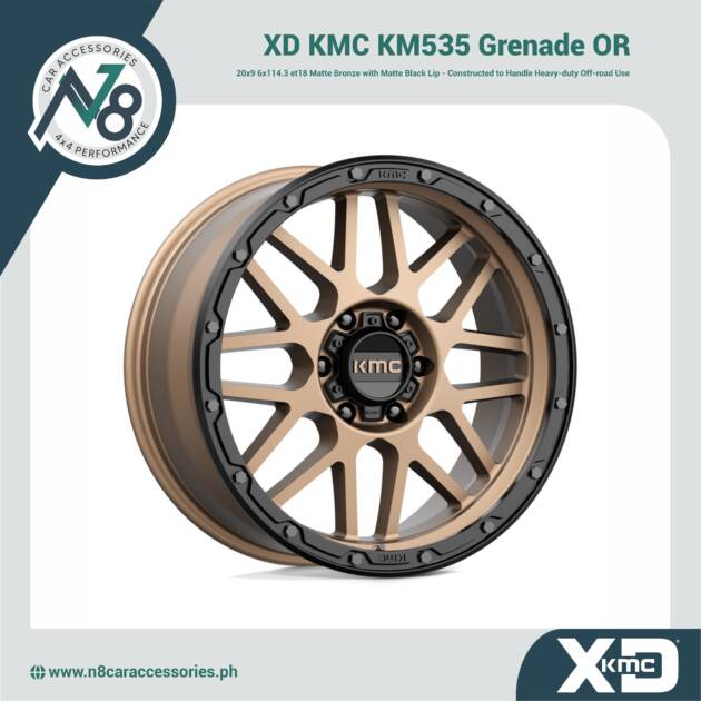 XD KMC KM535 Grenade OR 20x9 6x114.3 et18 Matte Bronze with Matte Black Lip Genuine