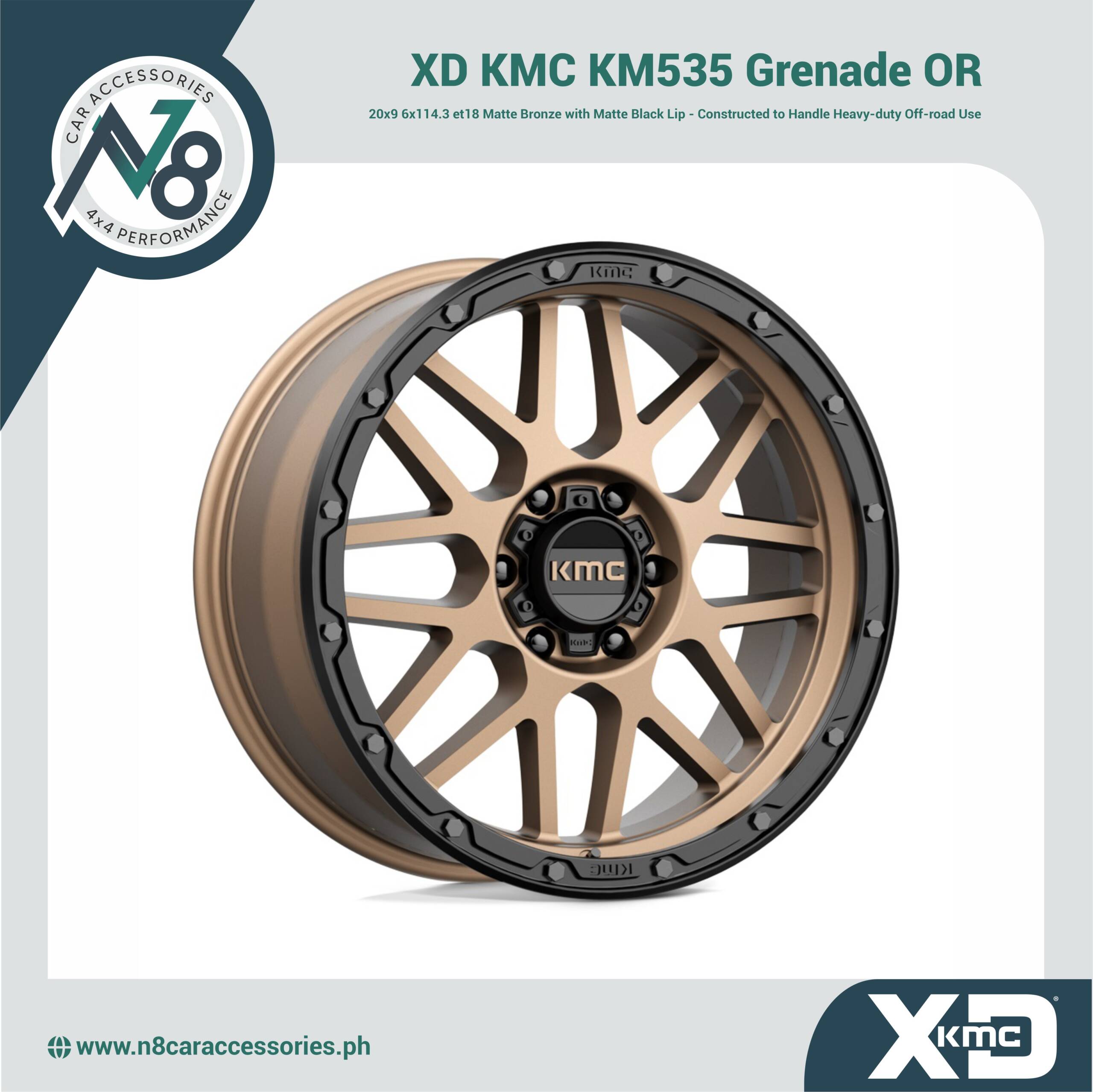 XD KMC KM535 Grenade OR 20x9 6x114.3 et18 Matte Bronze with Matte Black Lip Genuine