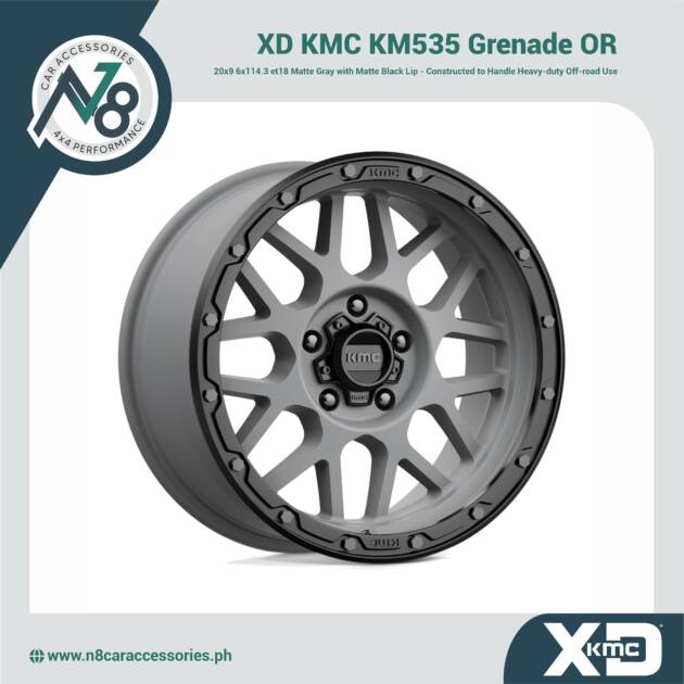 XD KMC KM535 Grenade OR 20x9 6x114.3 et18 Matte Gray with Matte Black Lip Genuine