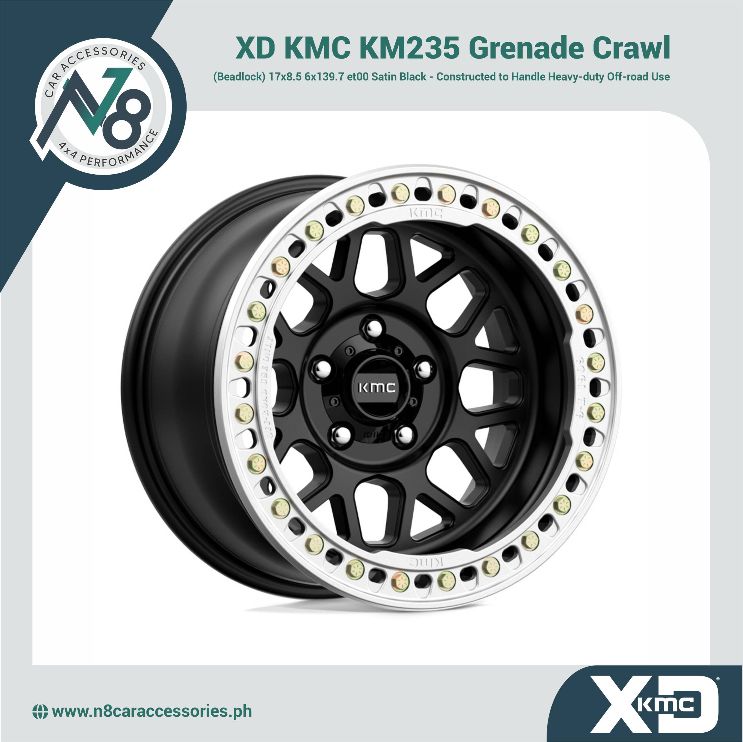 XD KMC KM235 Grenade Crawl (Beadlock) 17x8.5 6x139.7 et00 Satin Black Genuine
