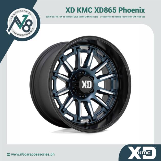 XD KMC XD865 Phoenix 20x10 6x139.7 et-18 Mettalic Blue Milled with Black Lip Genuine