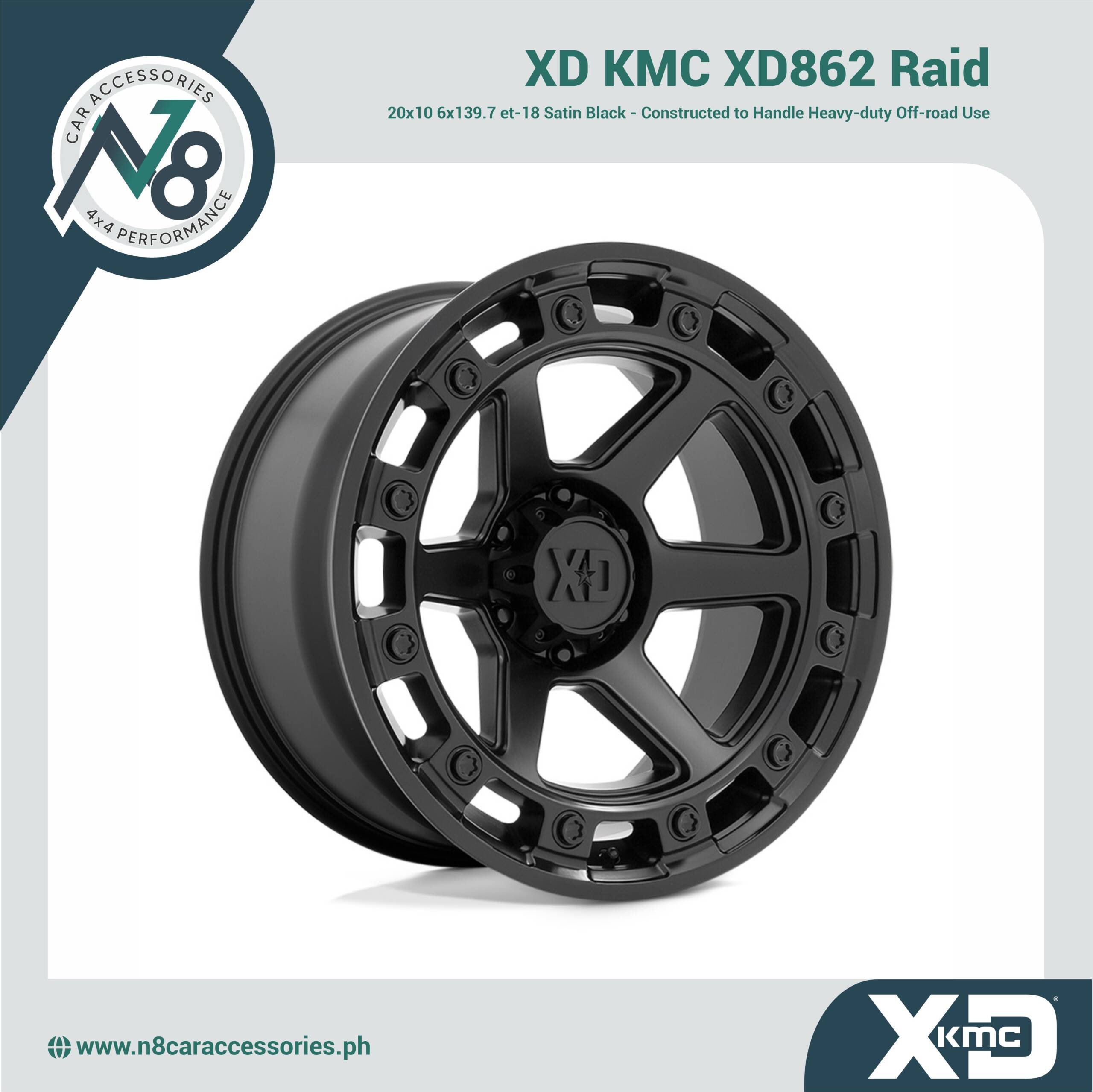 XD KMC XD862 Raid 20x10 6x139.7 et-18 Satin Black Genuine