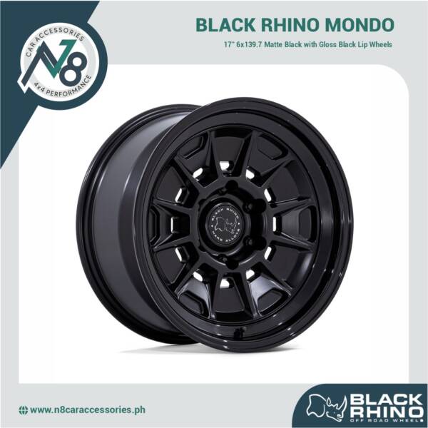 BLACK RHINO Mondo 17" 6x139.7 Matte Black with Gloss Black Lip Wheels Genuine