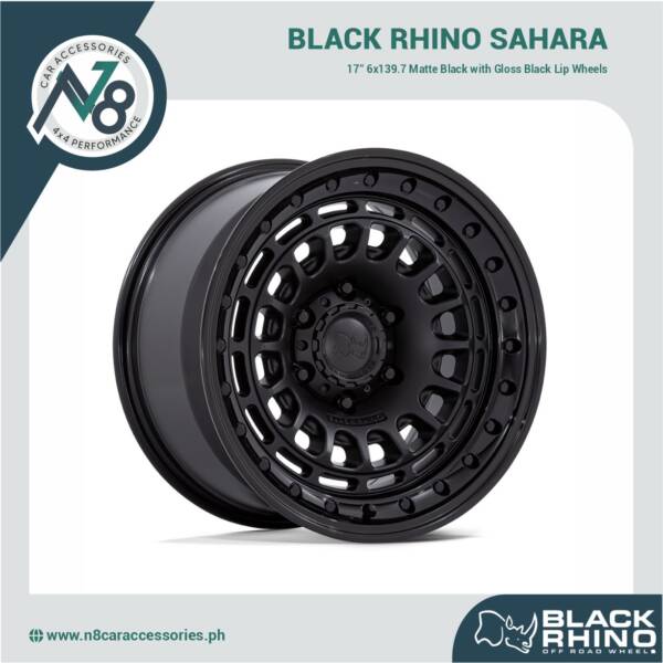 BLACK RHINO Sahara 17" 6x139.7 Matte Black with Gloss Black Lip Wheels Genuine