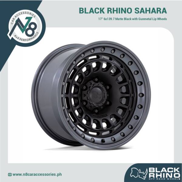 BLACK RHINO Sahara 17" 6x139.7 Matte Black with Gunmetal Lip Wheels Genuine