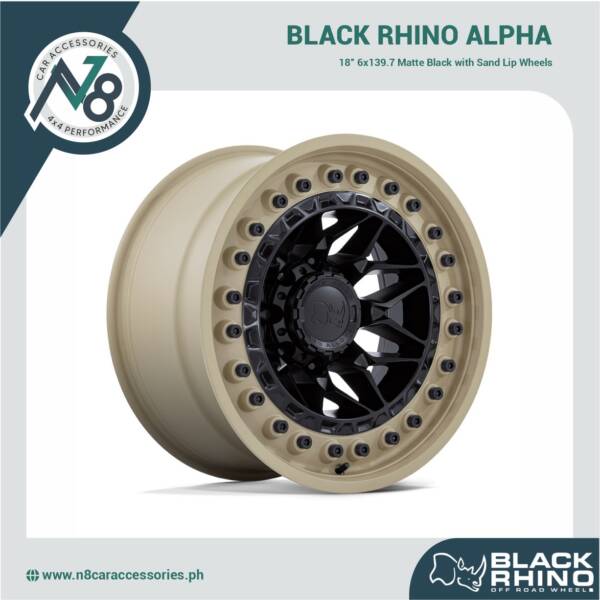 BLACK RHINO Alpha 18" 6x139.7 Matte Black with Sand Lip Wheels Genuine