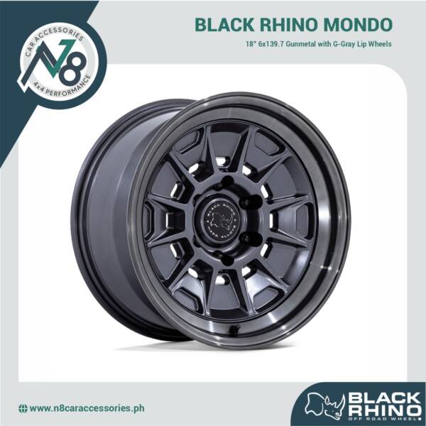 BLACK RHINO Mondo 18" 6x139.7 Gunmetal with G-Gray Lip Wheels Genuine