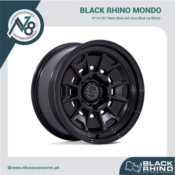 BLACK RHINO Mondo 18" 6x139.7 Matte Black with Gloss Black Lip Wheels Genuine