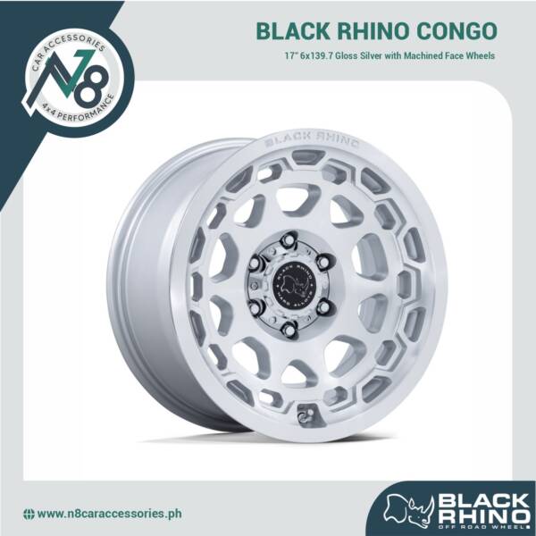 BLACK RHINO Congo 17" 6x139.7 Gloss Silver with Machined Face Wheels Genuine