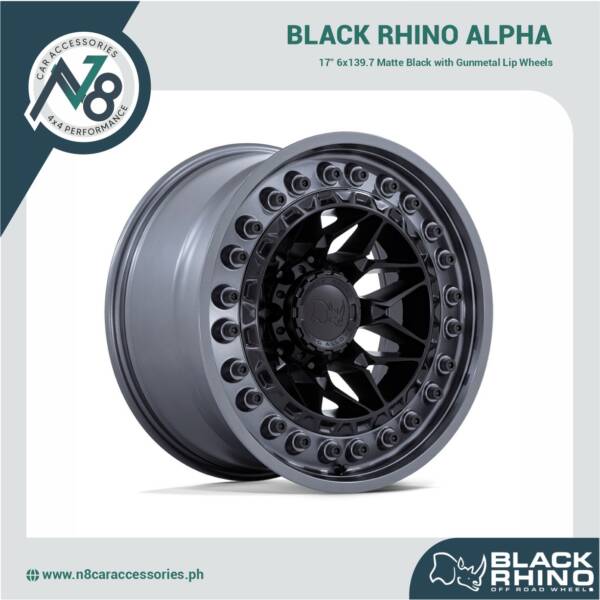 BLACK RHINO Alpha 17" 6x139.7 Matte Black with Gunmetal Lip Wheels Genuine
