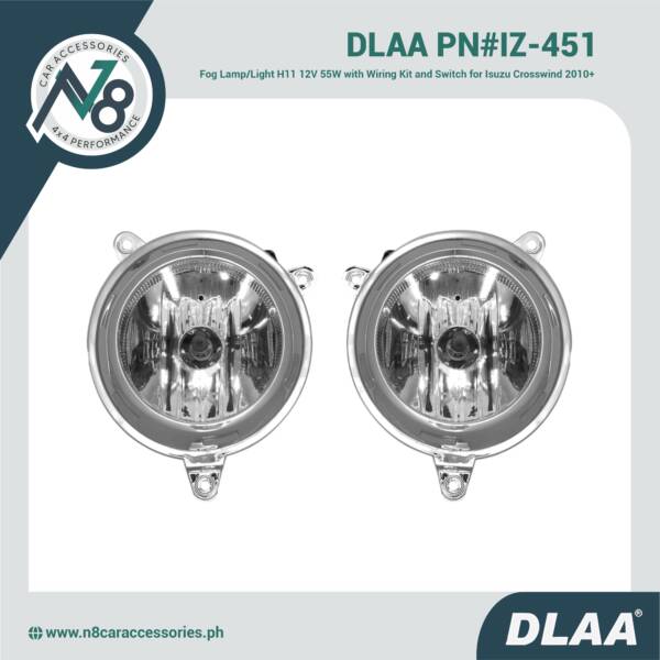 DLAA Fog Lamp / Fog Light H11 12V 55W with Wiring Kit and Switch for Isuzu Crosswind 2010+ PN#IZ-451 Genuine