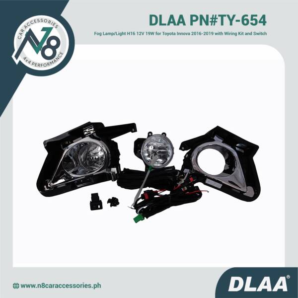 DLAA Fog Lamp / Fog Light H16 12V 19W for Toyota Innova 2016-2019 with Wiring Kit and Switch (2 pieces) - PN#TY-654 Genuine