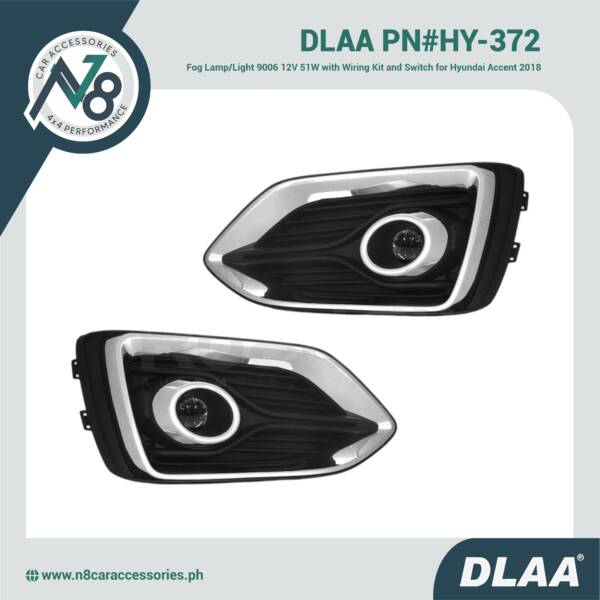 DLAA Fog Lamp / Fog Light 9006 12V 51W with Wiring Kit and Switch for Hyundai Accent 2018 (2 pieces) - PN#HY-372 Genuine