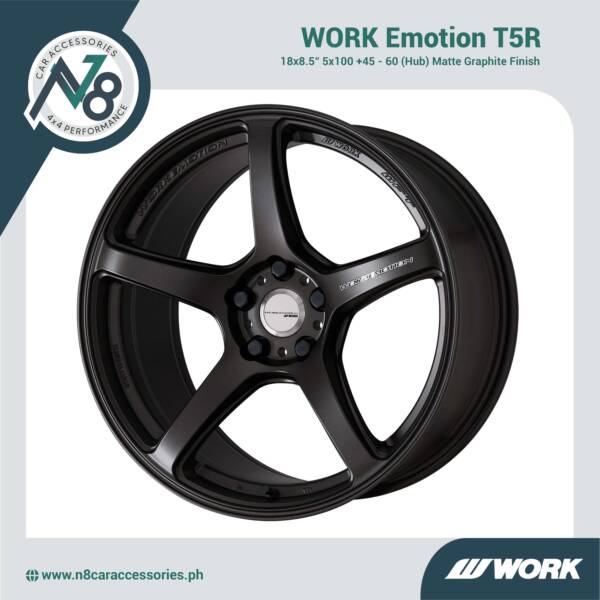 WORK Emotion T5R 18x8.5" 5x100 +45 - 60 (Hub) Matte Graphite Genuine