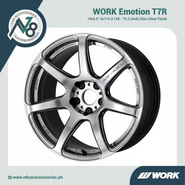 WORK Emotion T7R 18x8.5" 5x114.3 +38 - 73.3 (Hub) Glim Silver Genuine