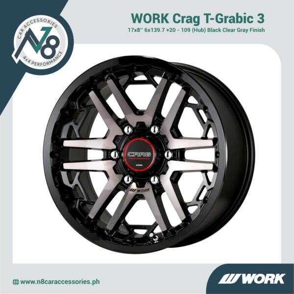 WORK Crag T-Grabic 3 17x8" 6x139.7 +20 - 109 (Hub) Black Clear Gray Genuine