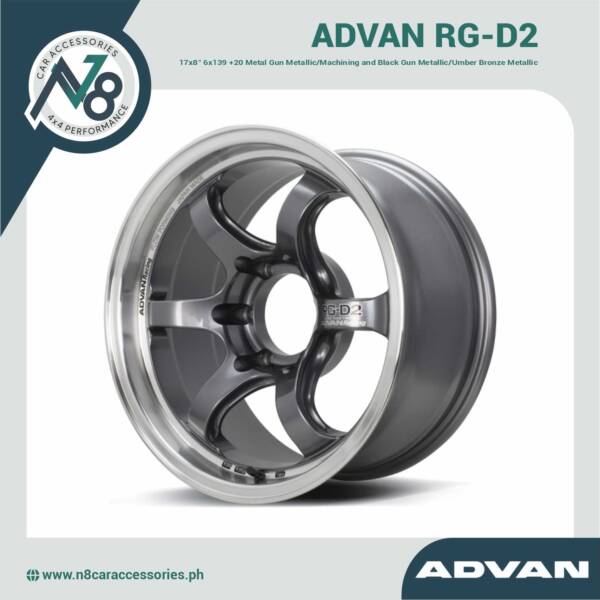 ADVAN RG-D2 17x8" 6x139 +20 Metal Gun Metallic (MGM)/Machining & Black Gun Metallic (MBG)/Umber Bronze Metallic (UBM) Genuine