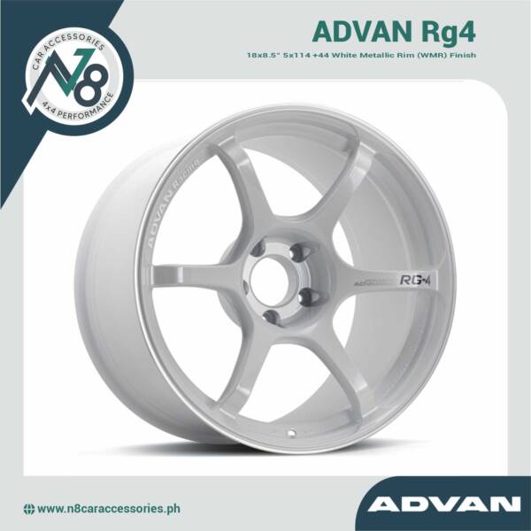 ADVAN RG4 18x8.5" 5x114 +44 White Metallic Rim (WMR) Genuine