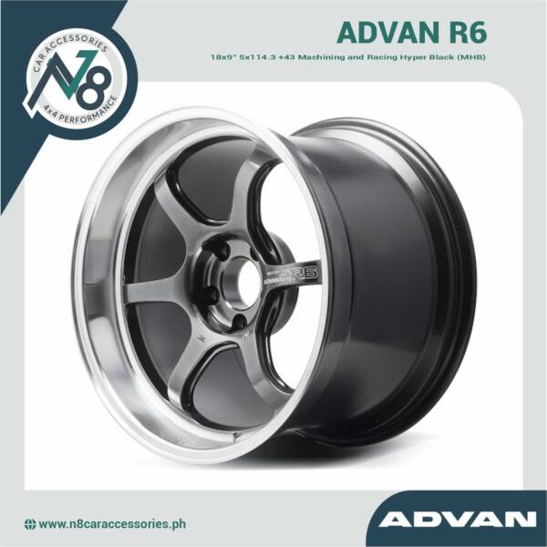 ADVAN R6 18x9" 5x114.3 +43 Machining and Racing Hyper Black (MHB) Genuine