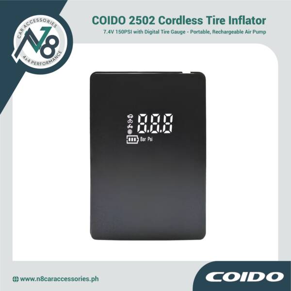 COIDO 2502 Cordless Tire Inflator, 7.4V 150PSI with Digital Tire Gauge Genuine