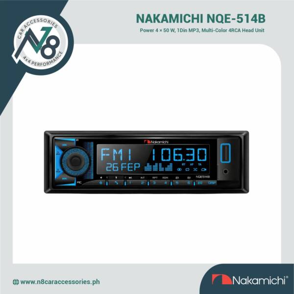 NAKAMICHI NQE-514B 1Din MP3, Multi-Color 4RCA Head Unit Genuine