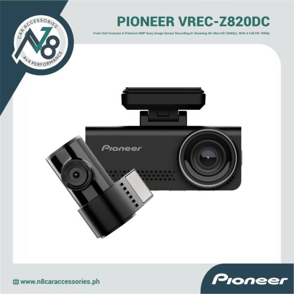 PIONEER VREC-Z820DC Front & Rear Dash Camera - 4K, WDR + Full HD, 8MP - ADAS Alerts - WiFi / GPS Genuine