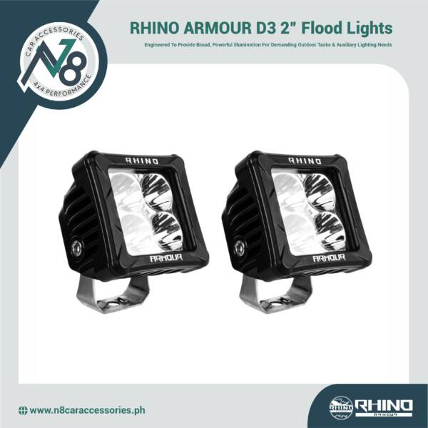 RHINO ARMOUR D3 Working Light 2" 20W FLOOD Kit Genuine